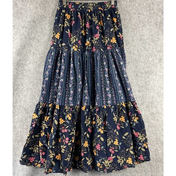 Easel Tiered Maxi Skirt Womens Large Floral Peasant Boho Cottage Gypsy Fairy - Picture 1 of 13